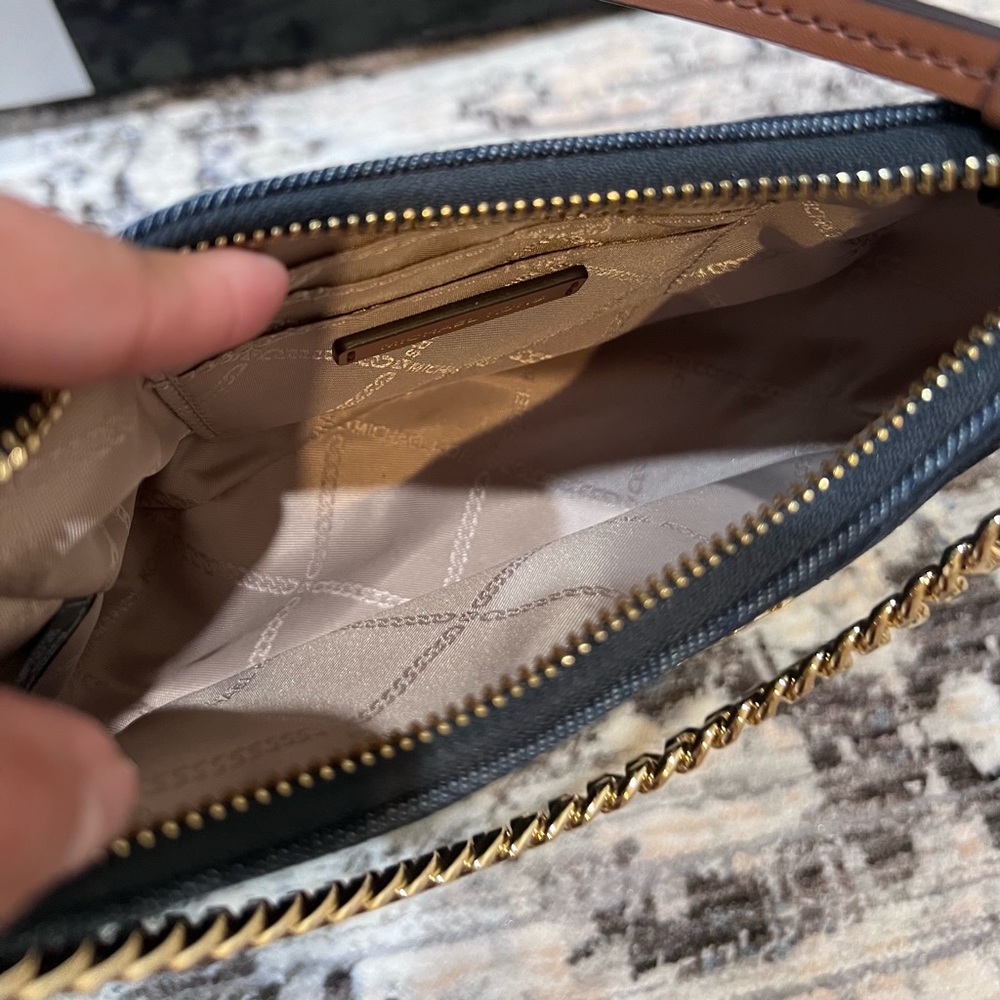 Michael Kors Jet Set Small Chain Denim Pochette Blue and Brown Shoulder Bag - Picture 7 of 11